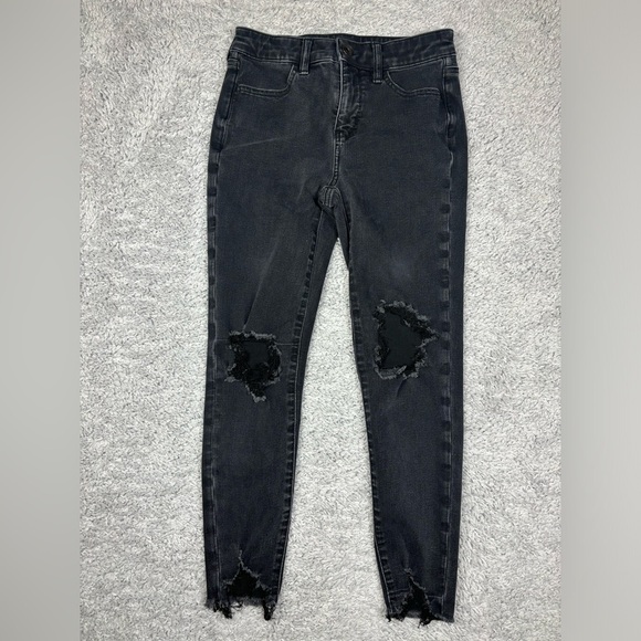 American Eagle Jeans Womens 4 Short Hi Rise Jegging The Dream Jean Black Denim - Picture 1 of 5